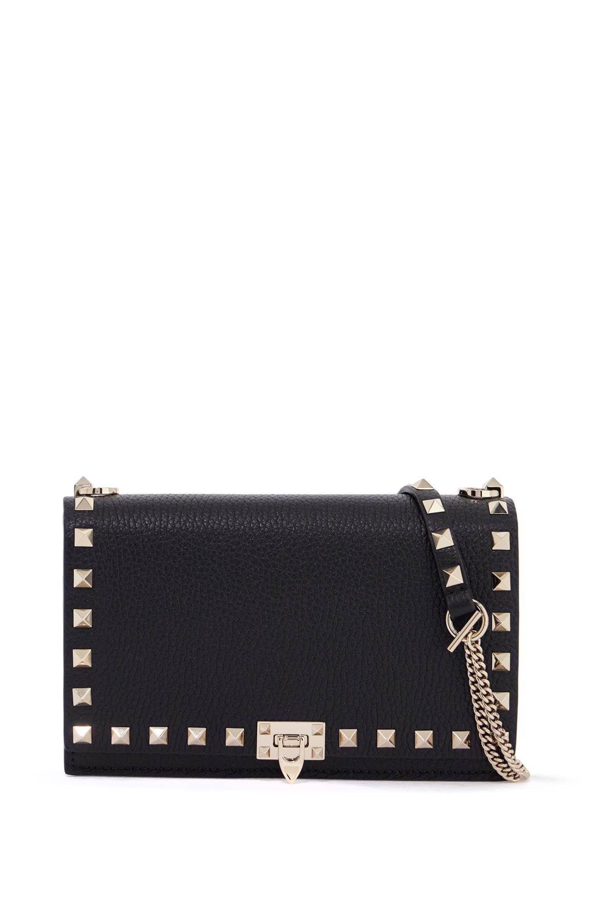 Valentino Garavani mini black leather bag with golden metal studs