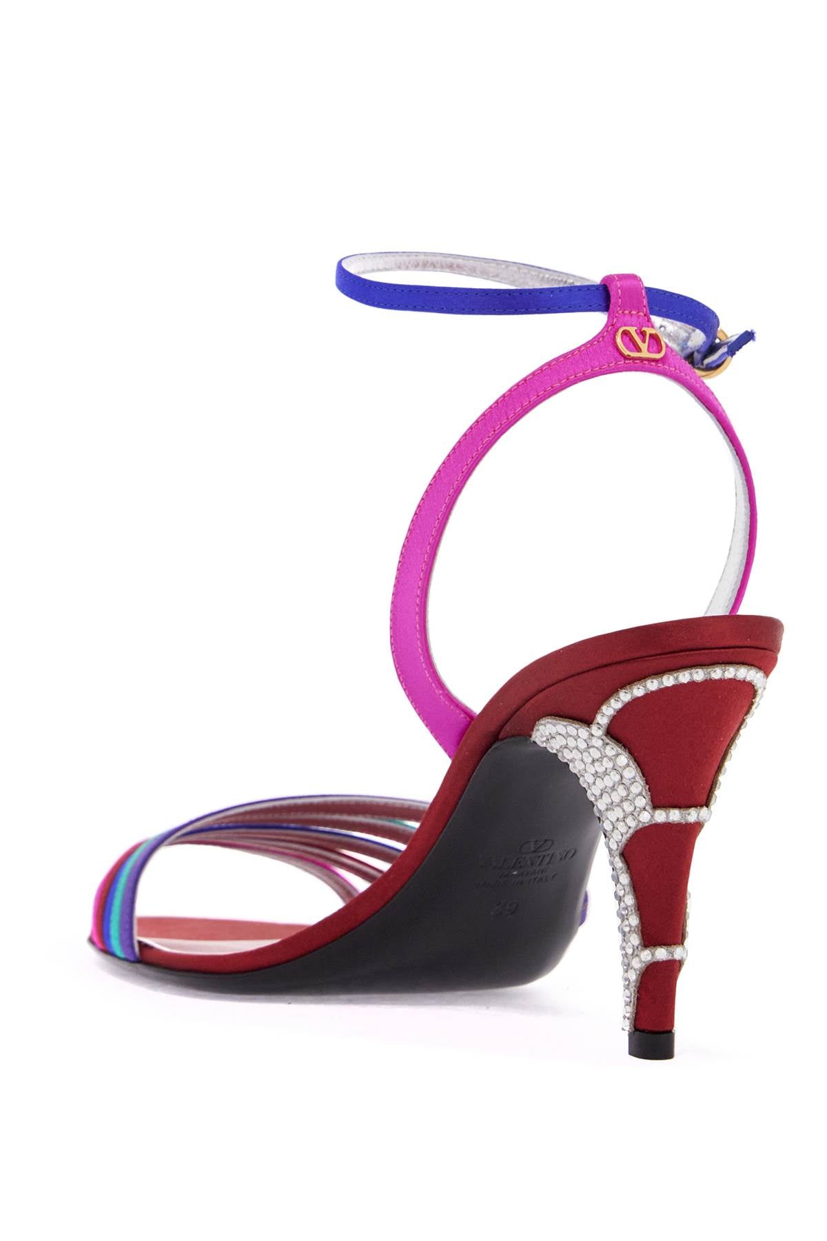 Valentino Garavani multicolor high heel sandals with strass in calfskin and red sole