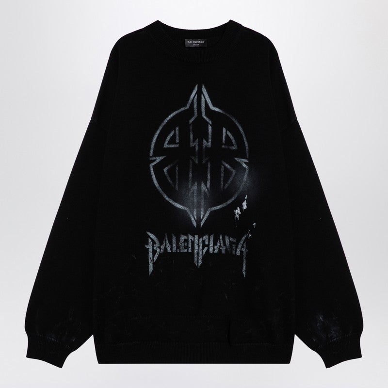 Balenciaga Black cotton blend jumper with print