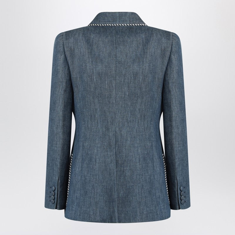 Valentino Double-breasted blue jacket in chambray denim