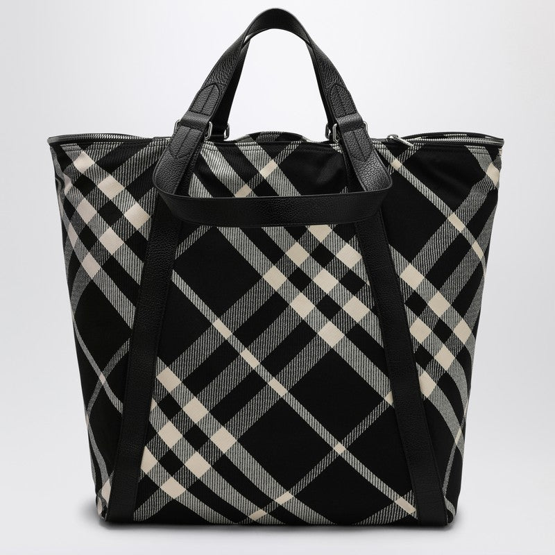 Burberry Black/calico cotton-blend tote bag with Check pattern