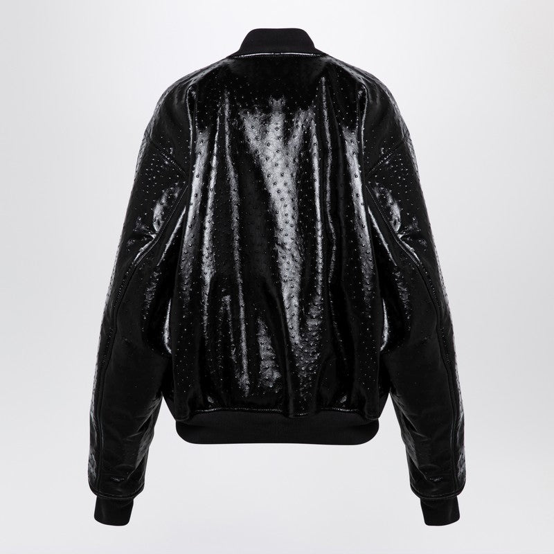Balenciaga Black leather ostrich-effect bomber jacket