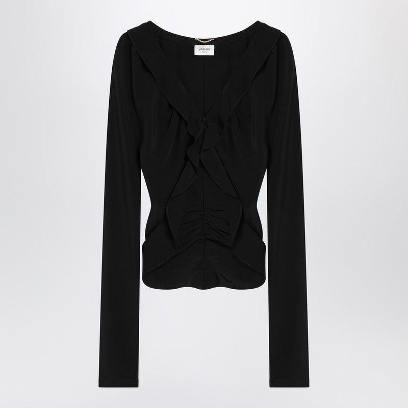 Saint Laurent Black ruffled blouse in silk