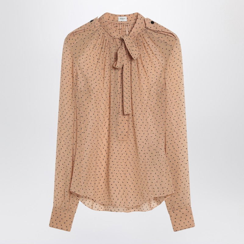 Saint Laurent Beige polka dot blouse in silk blend