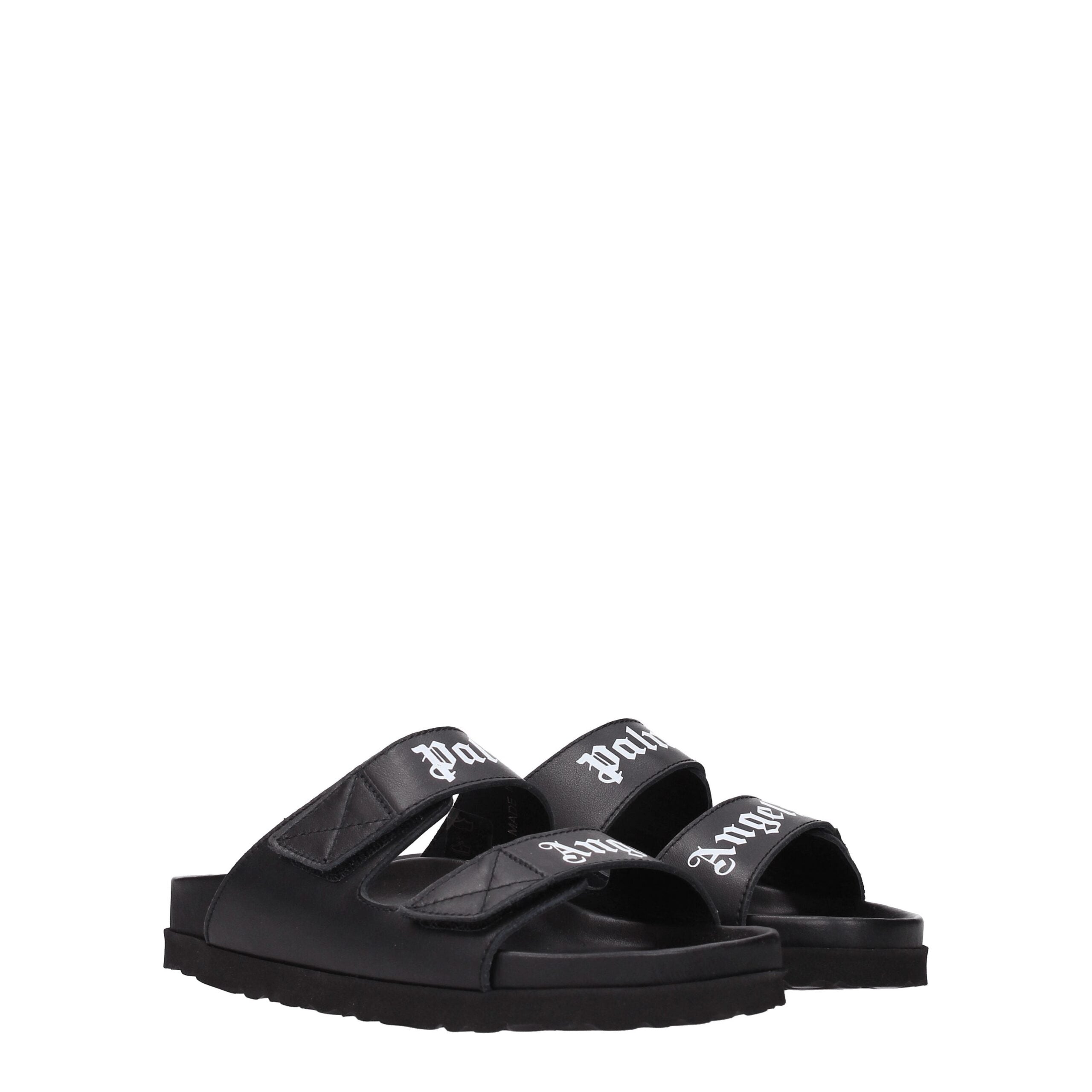 Black Leather Slippers Sandals