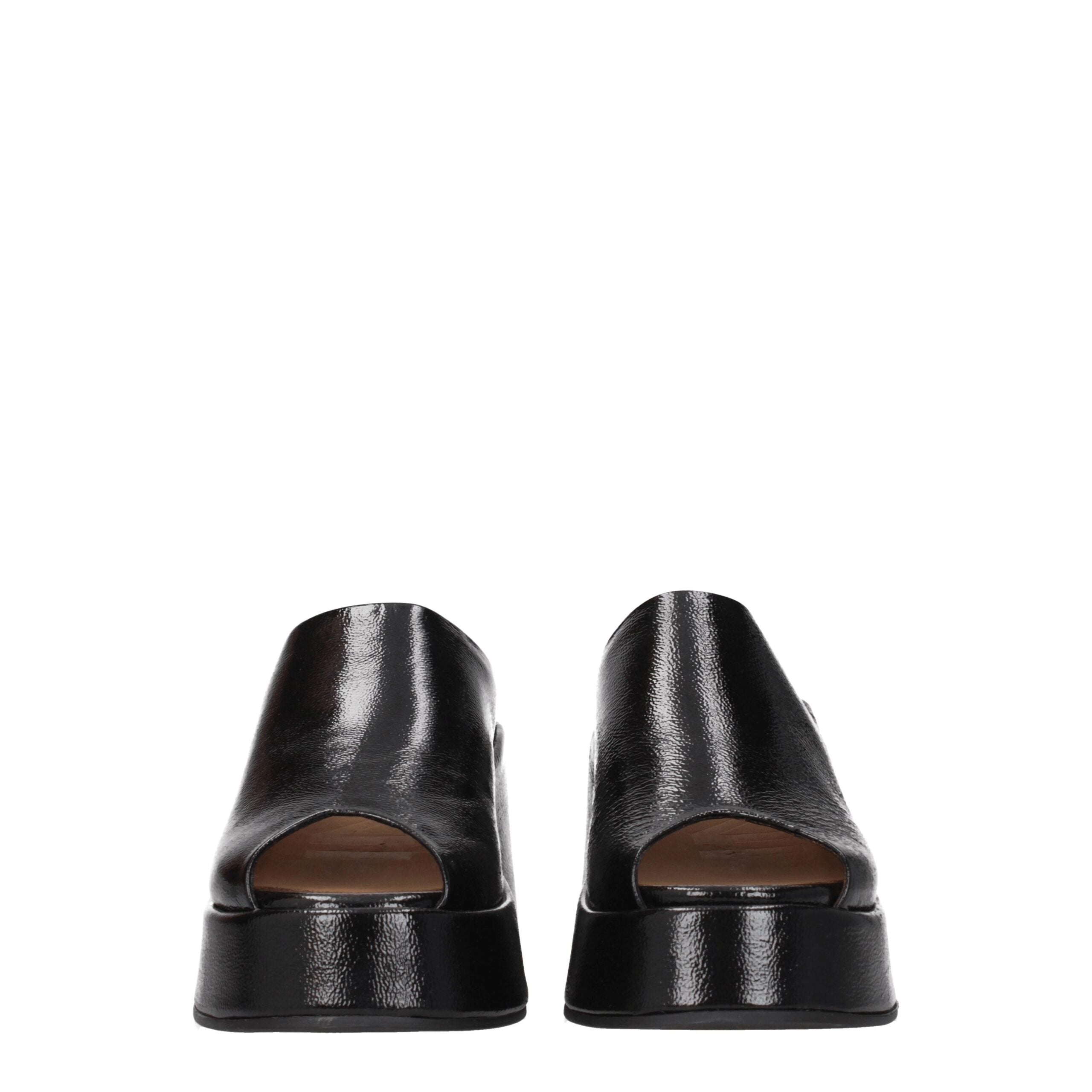 Black Leather Slippers Sandals
