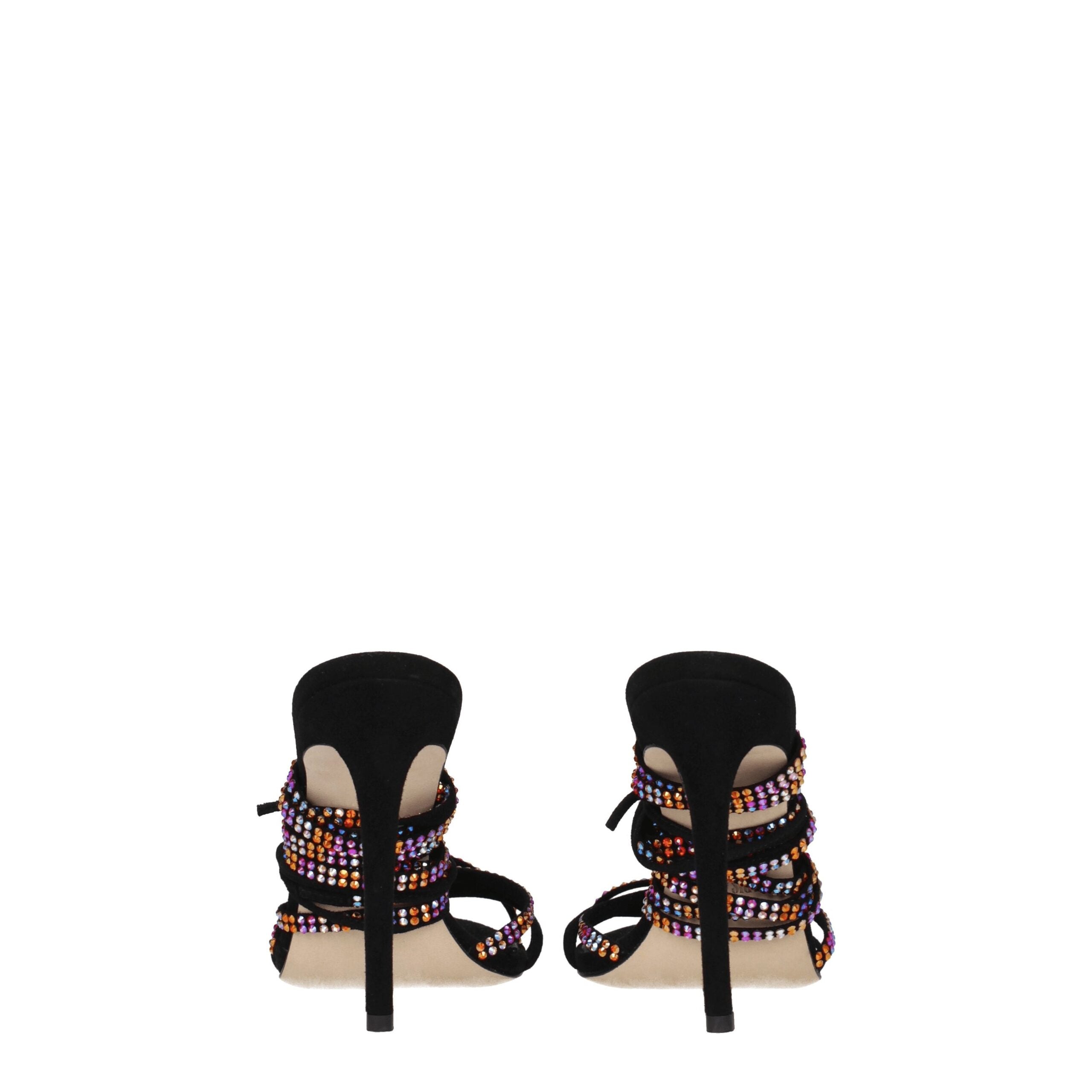 Black Leather Stiletto Heels Sandals