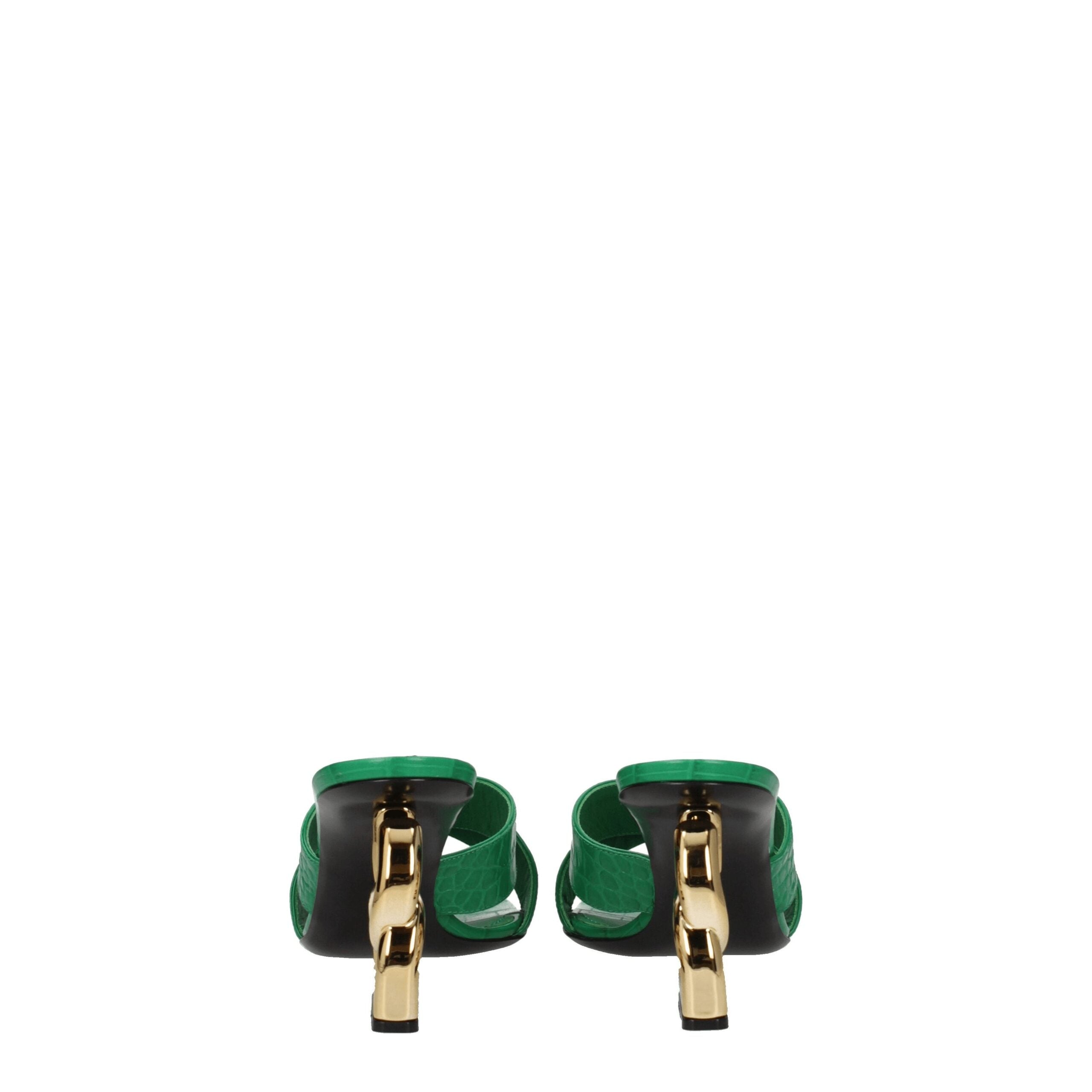 Green Leather Flat Sandals