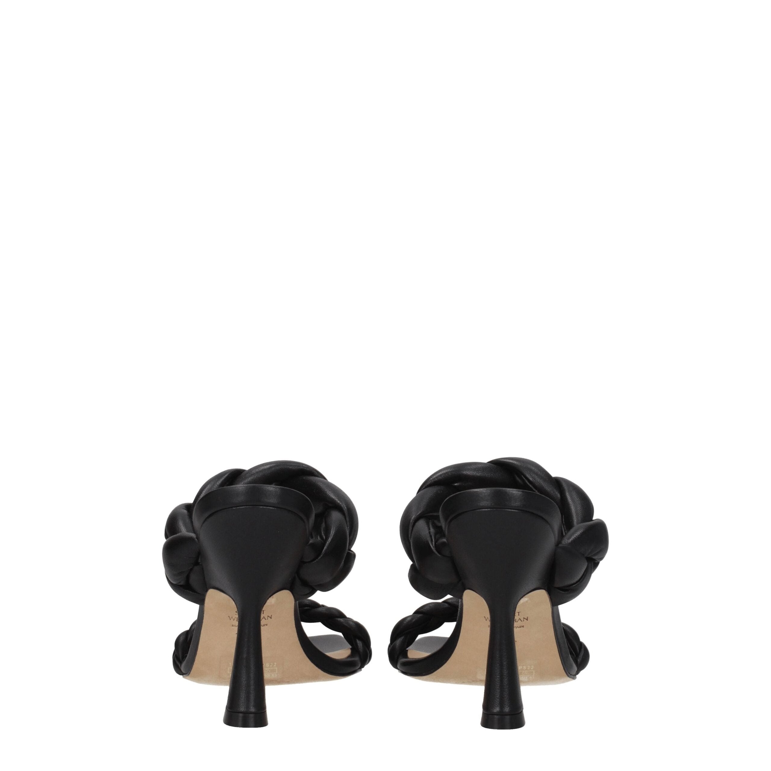 Black Leather Stiletto Heels Sandals