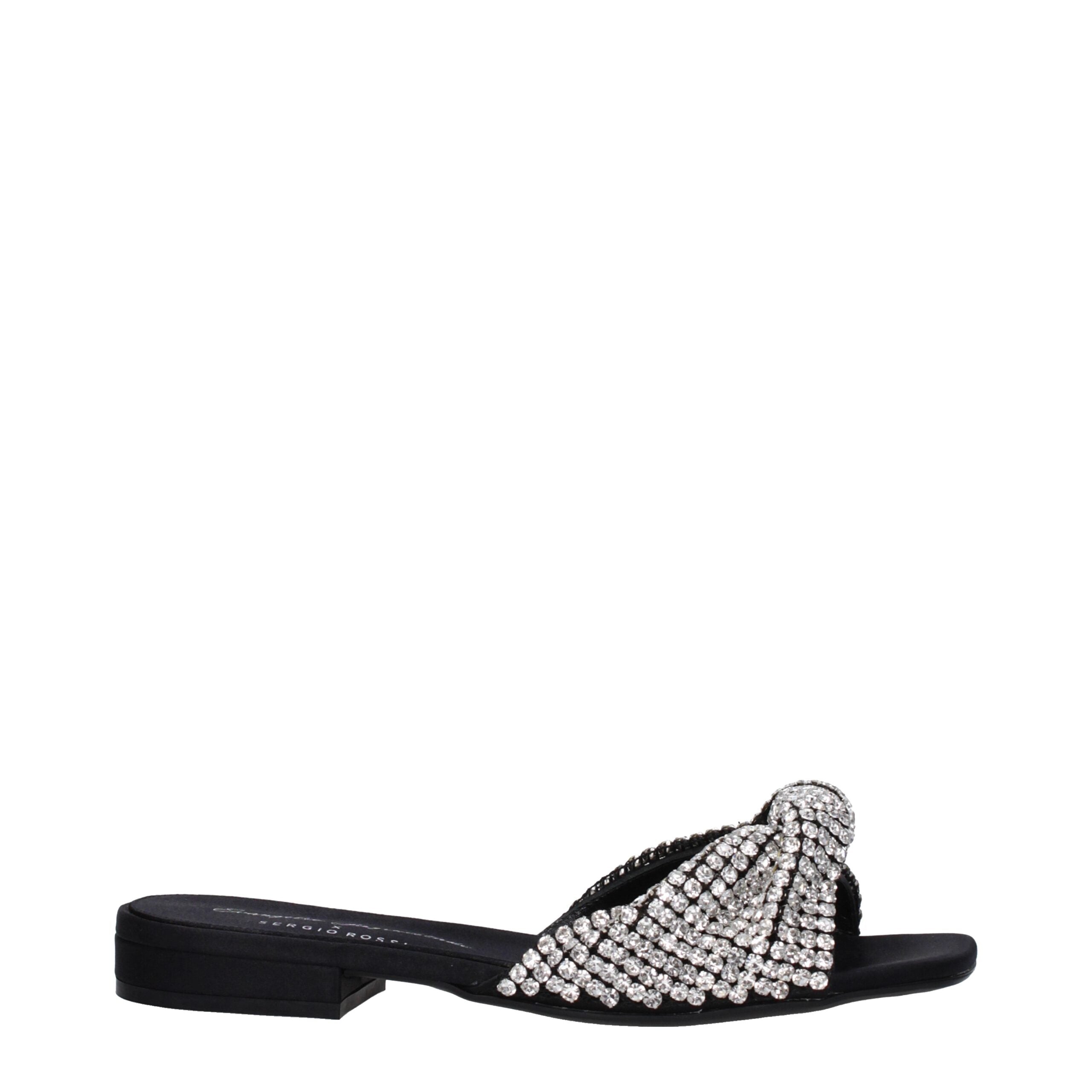Black Satin Slippers Sandals