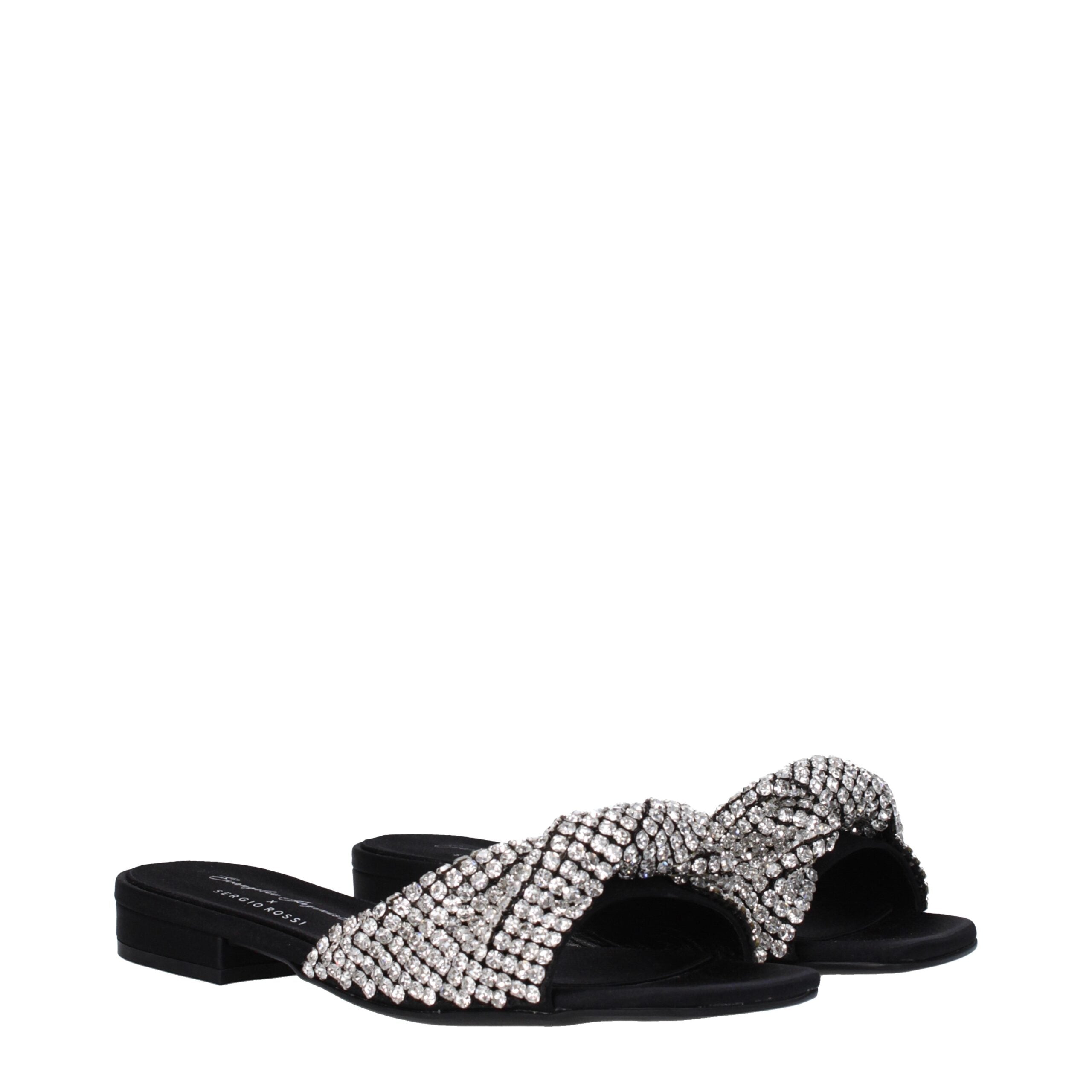 Black Satin Slippers Sandals