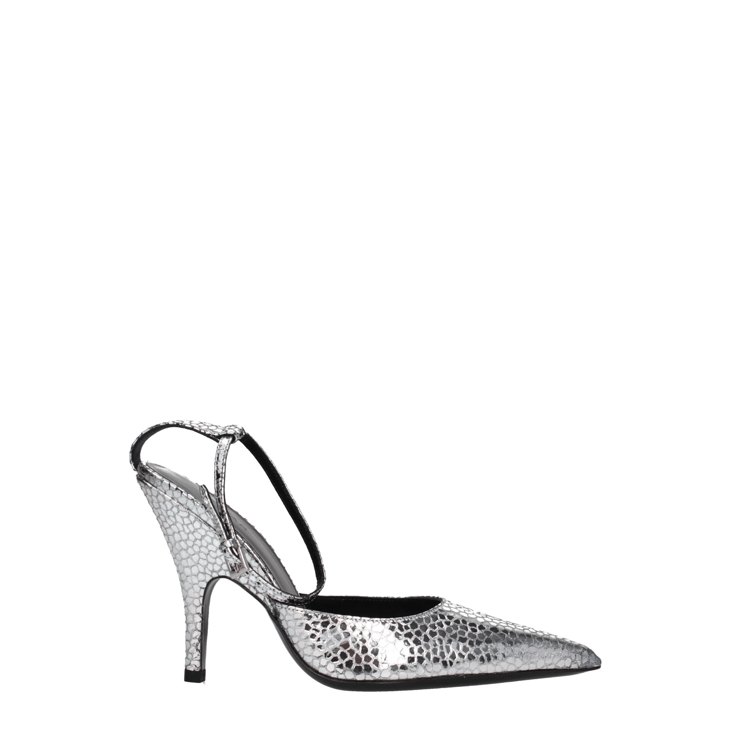 Gray Leather High Heel Pumps