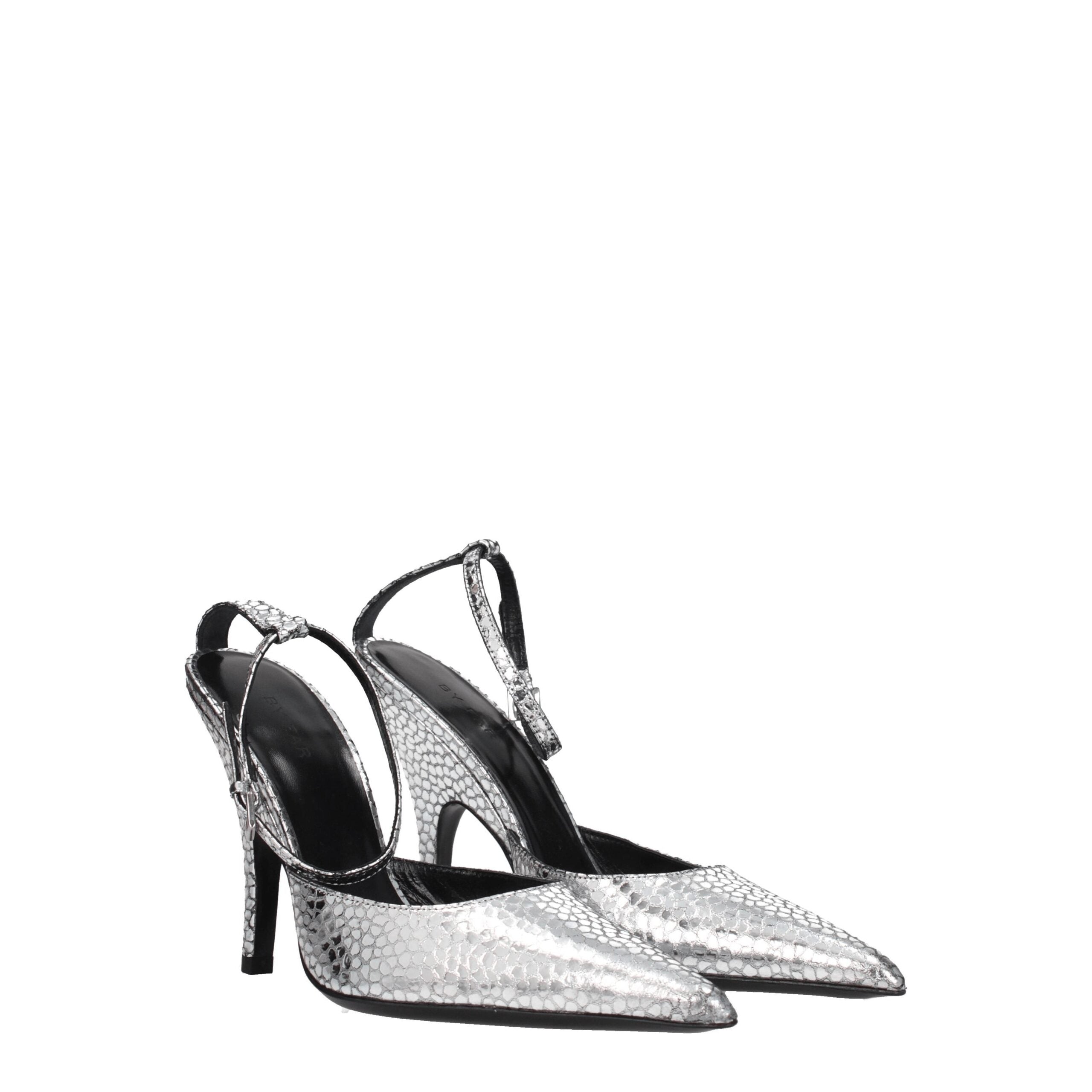 Gray Leather High Heel Pumps