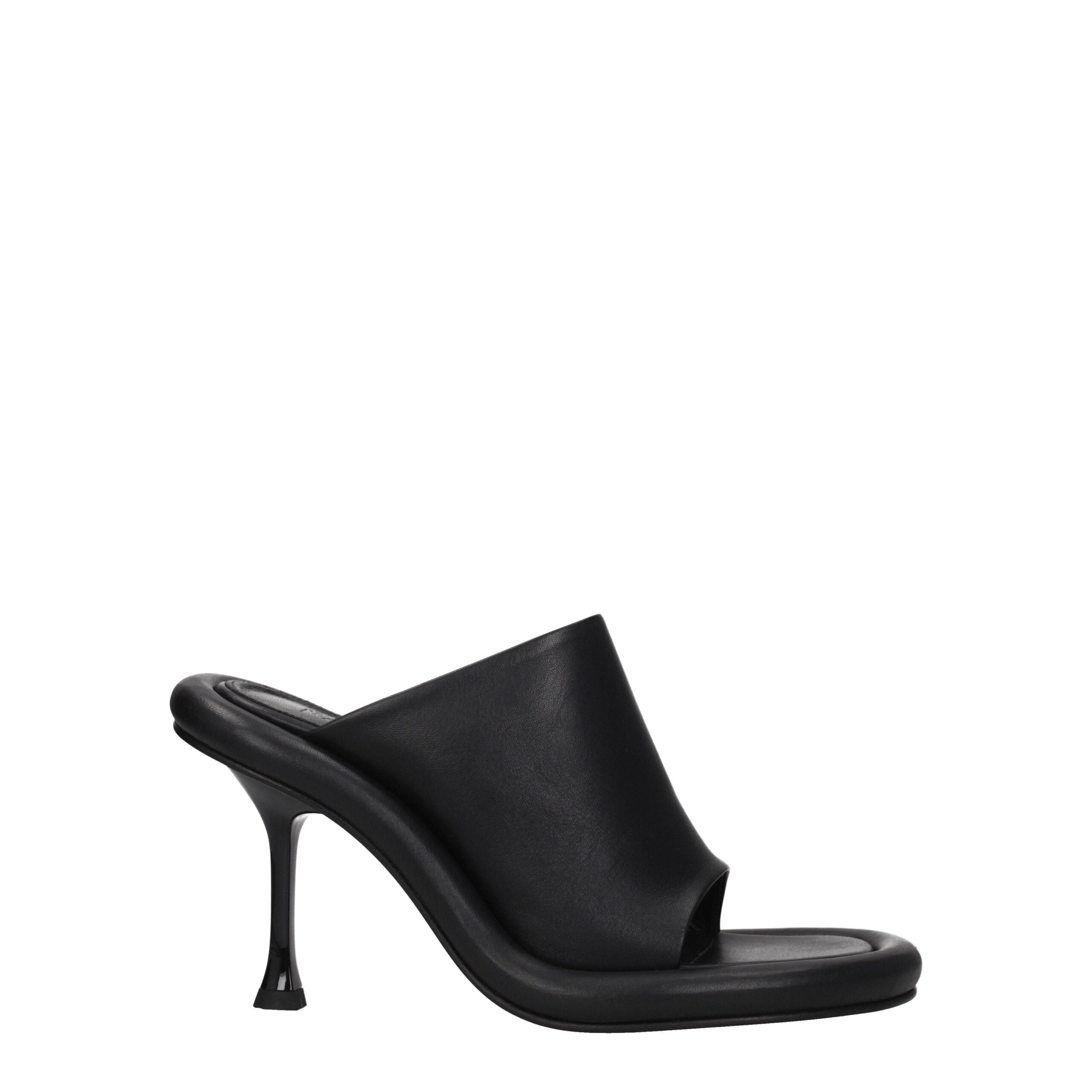 Black Leather Stiletto Heels Sandals
