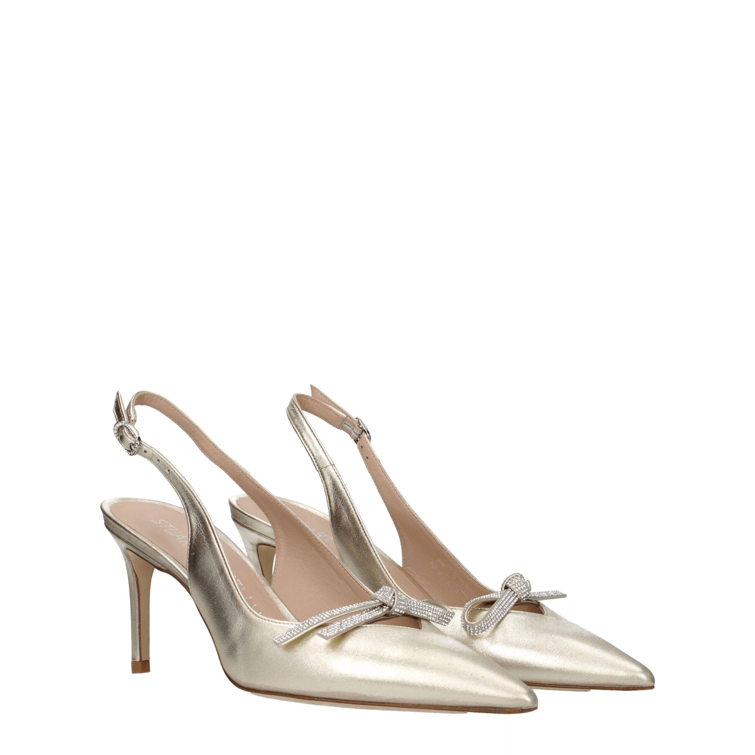 Gold Leather Stiletto Heels Sandals