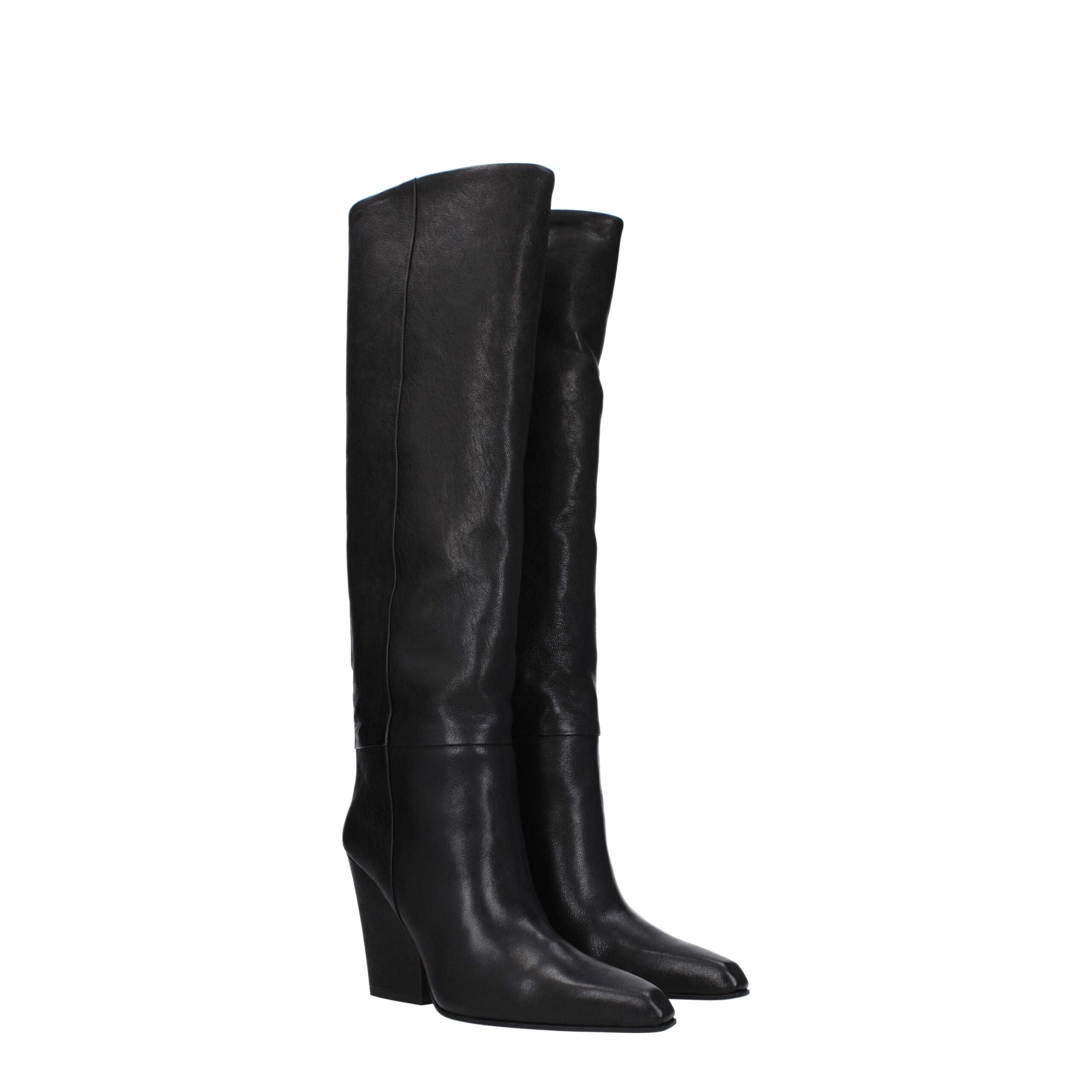 Black Leather High Heel Boots