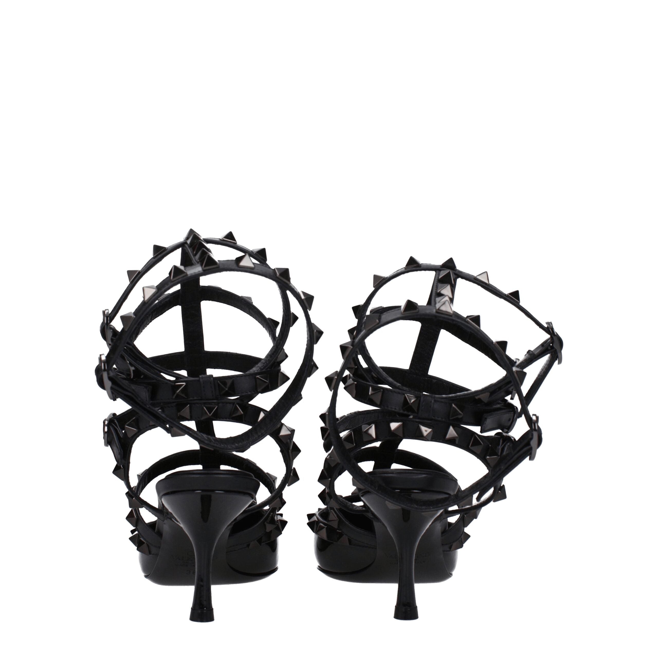 Black Leather Stiletto Heels Sandals
