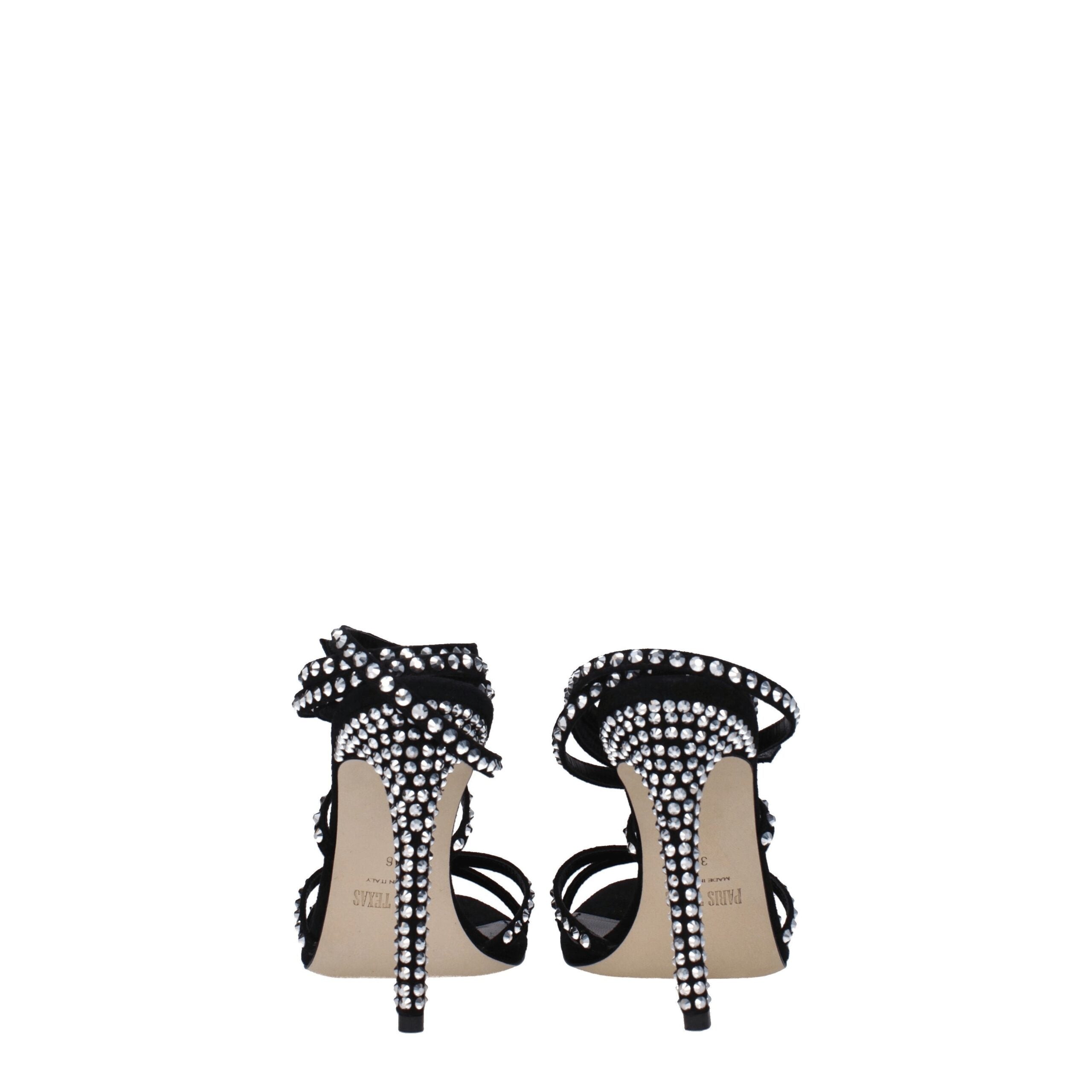 Black Leather Stiletto Heels Sandals
