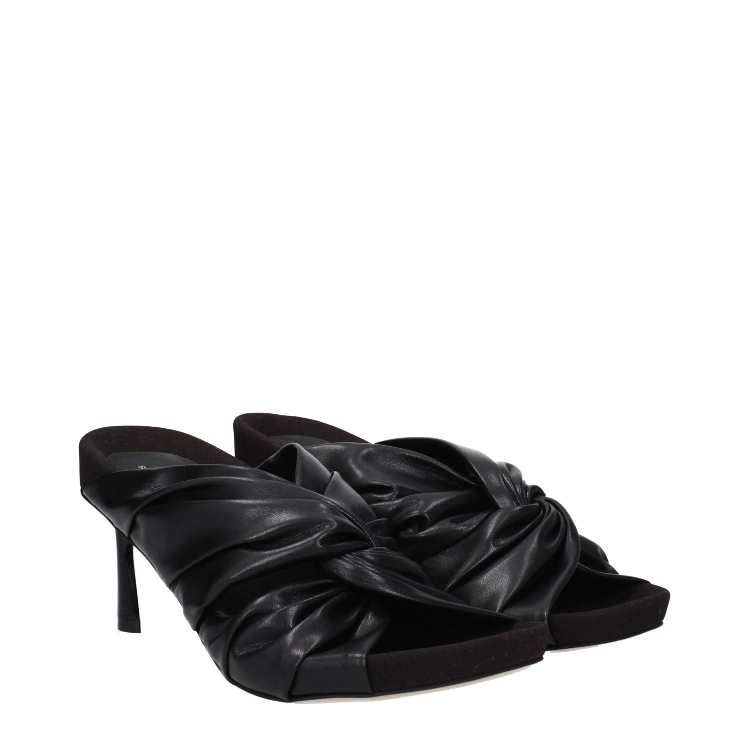 Black Leather Stiletto Heels Sandals