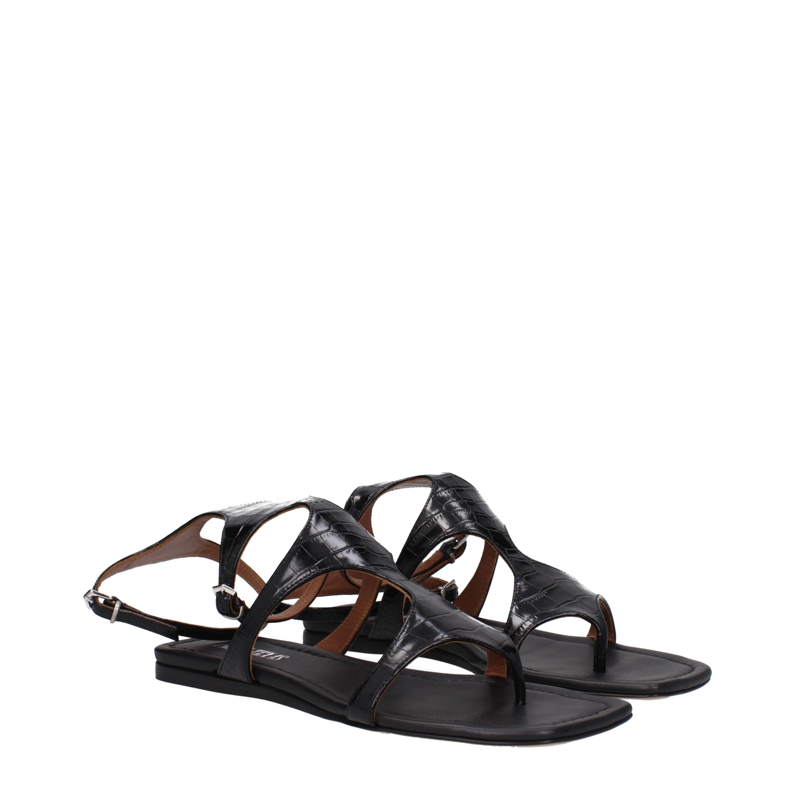 Black Leather Flip-Flop Sandals
