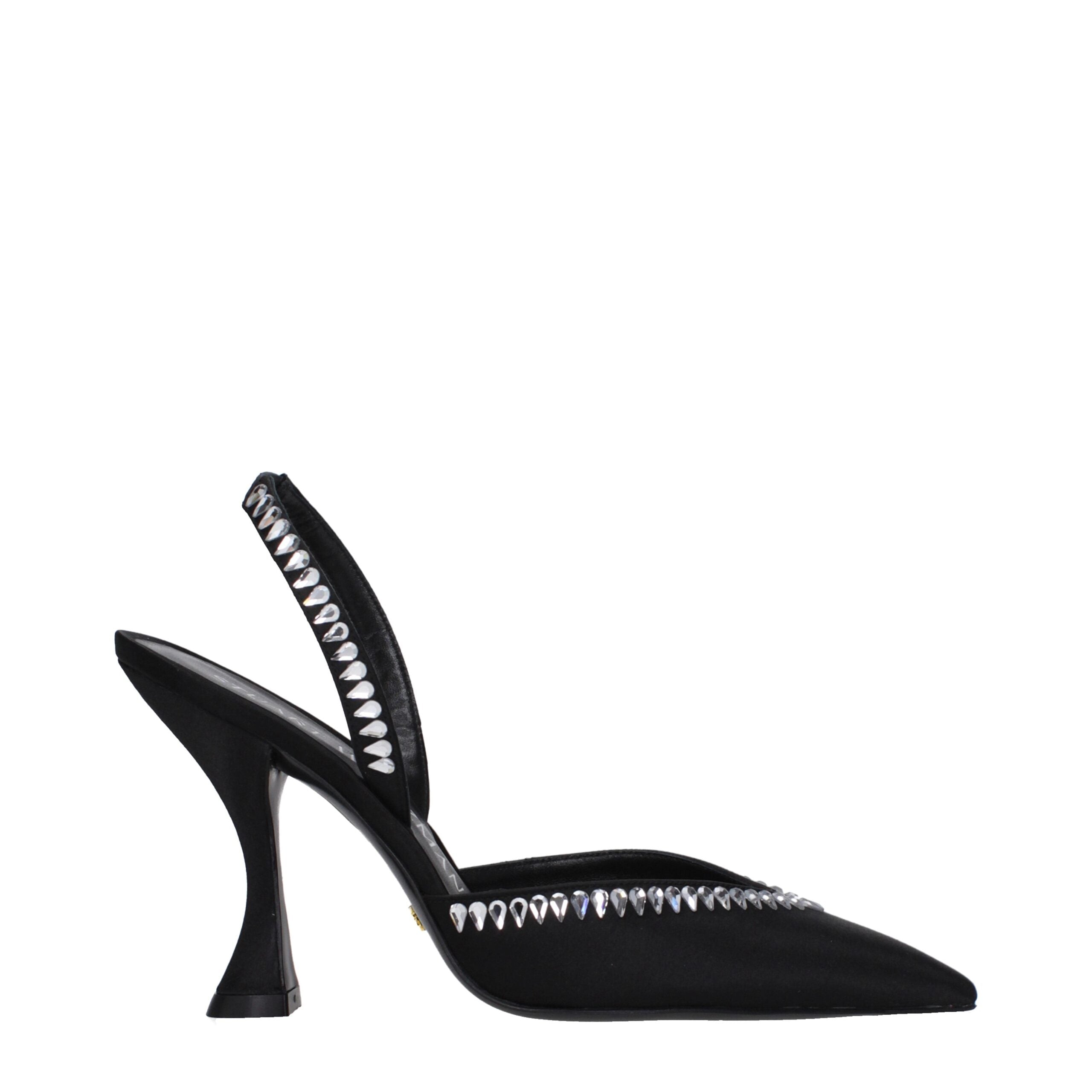 Black Satin Stiletto Heels Sandals