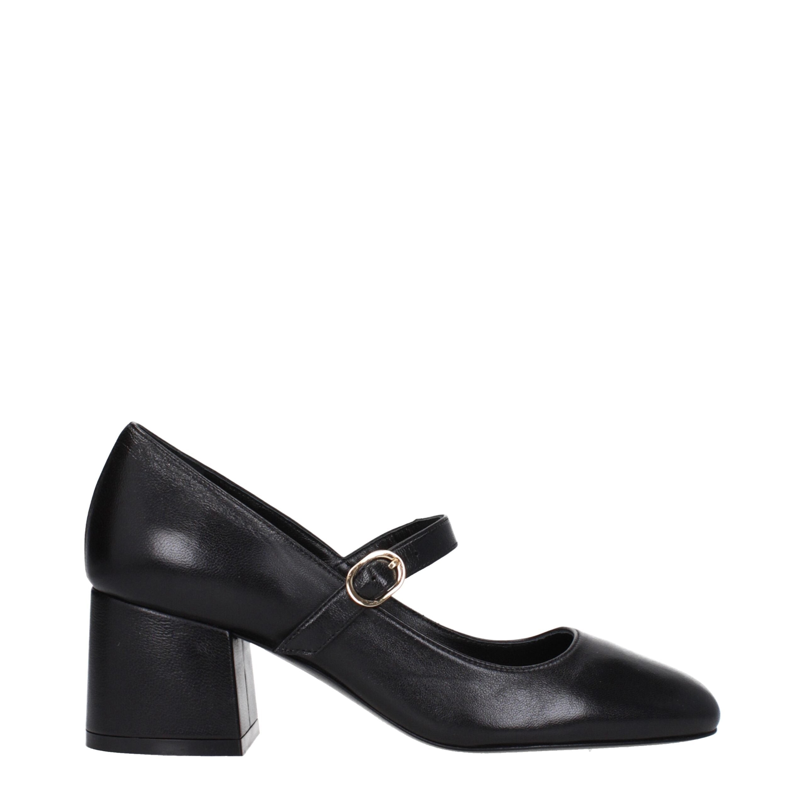 Black Leather Mid Heel Pumps