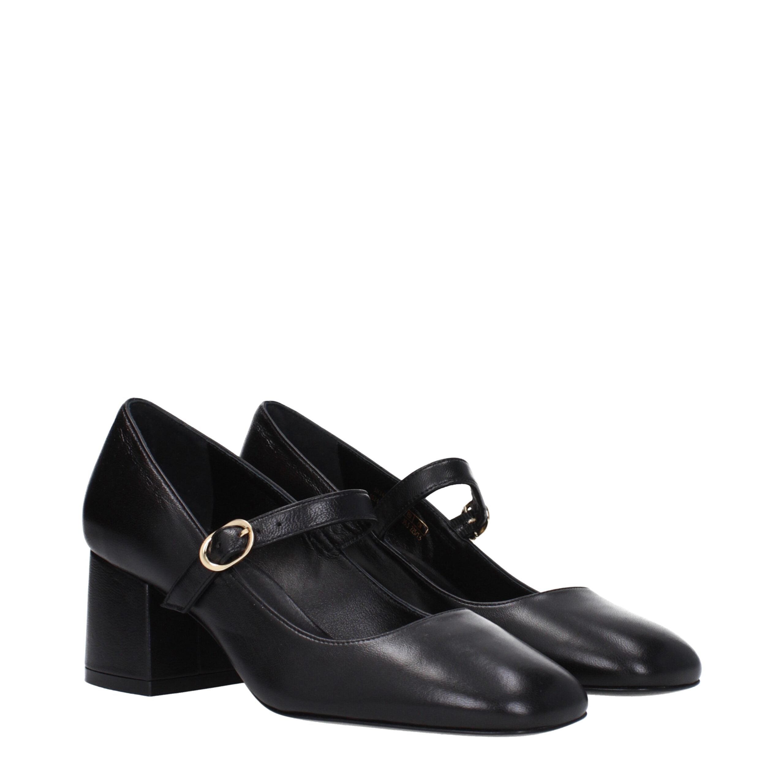 Black Leather Mid Heel Pumps
