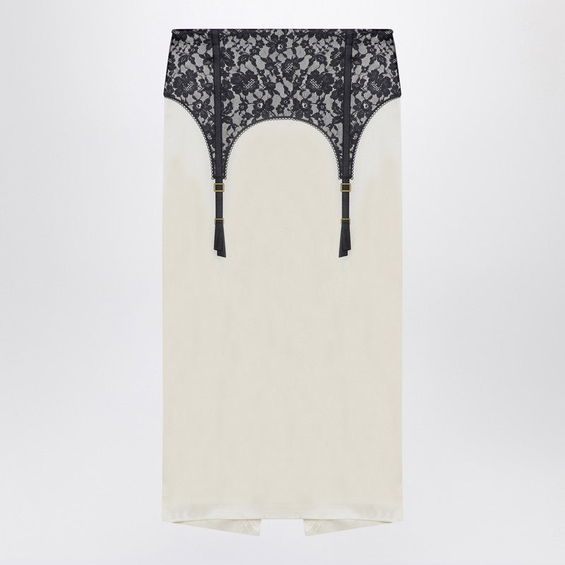 Moschino Ivory midi skirt with illusion lace print