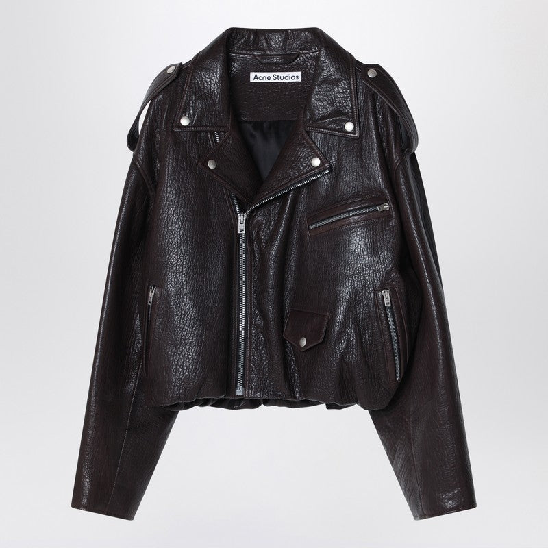 Acne Studios Brown leather over bomber jacket