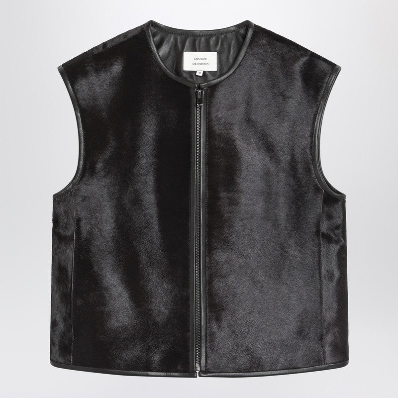 Loulou Studio Brown Ampas vest in pony-effect leather