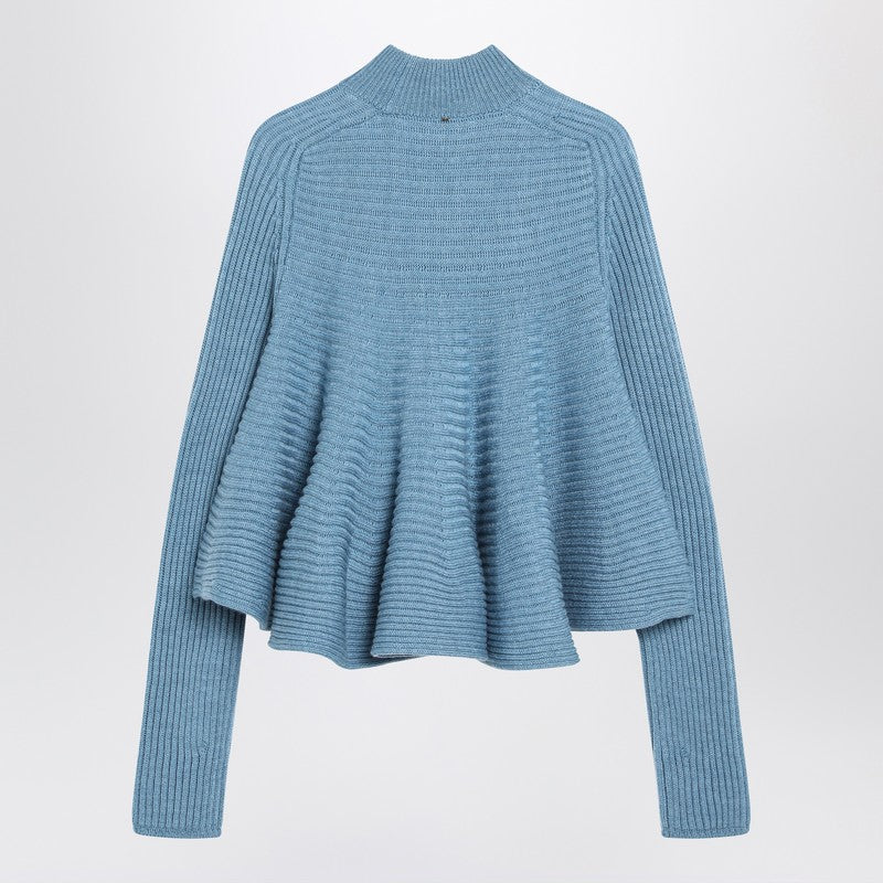 Sportmax Baby-doll blue knit top in wool