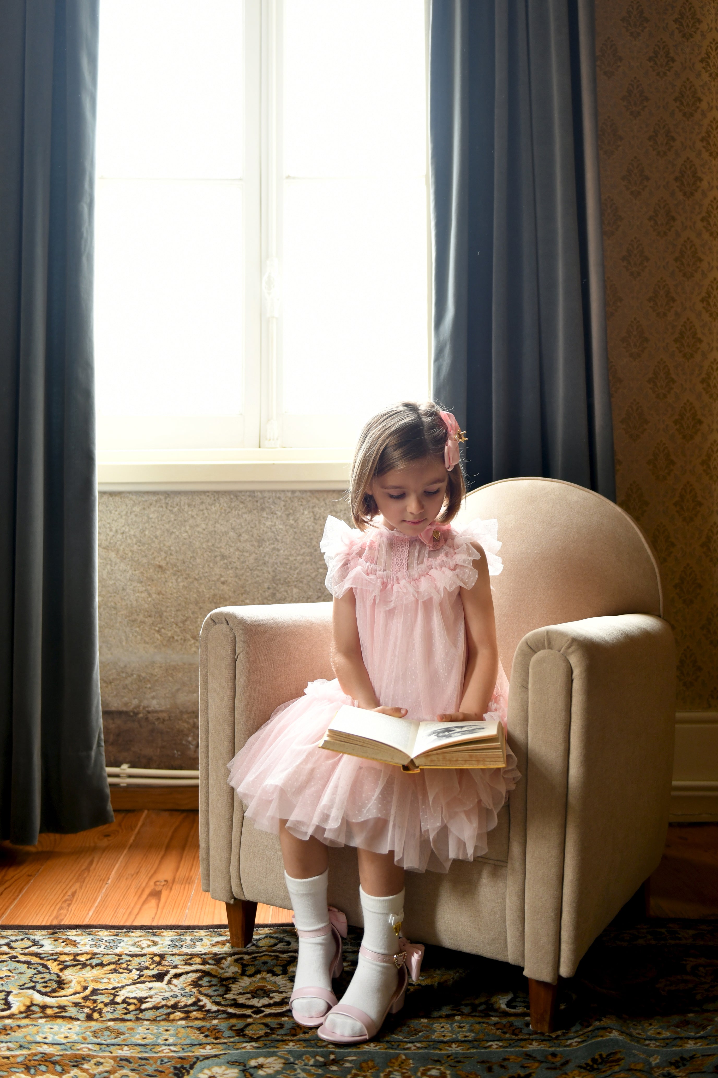 Andrea Spotted Tulle Dress Pale Pink