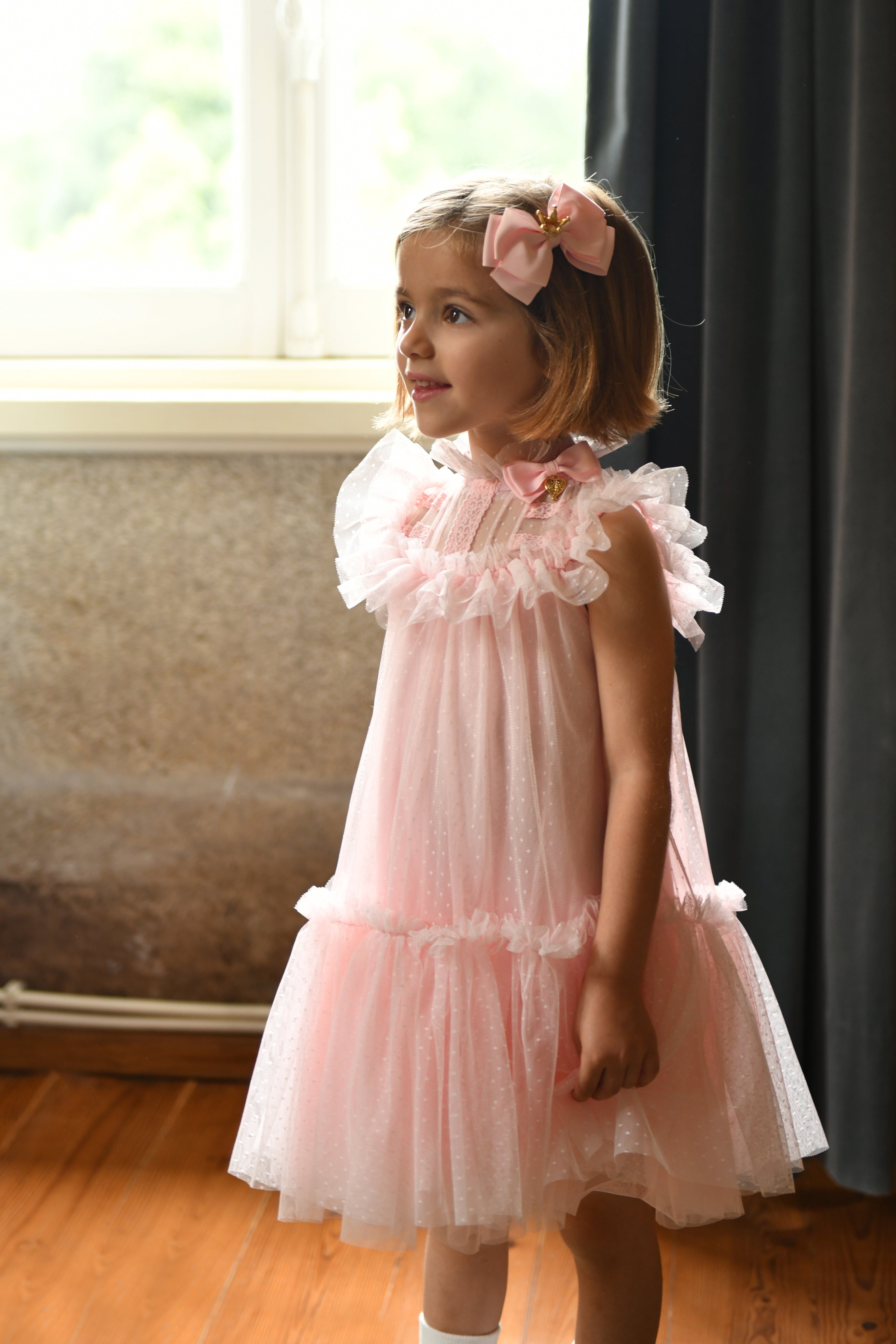 Andrea Spotted Tulle Dress Pale Pink