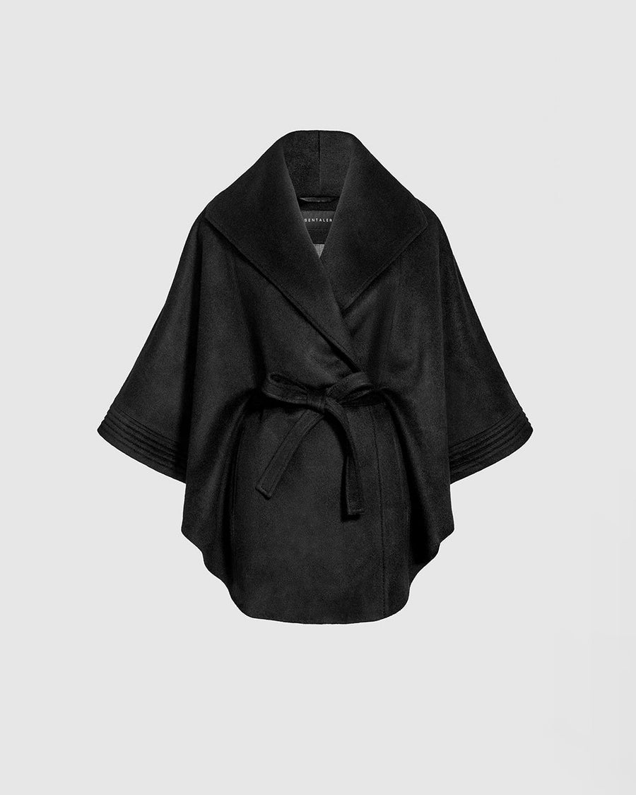 BABY ALPACA CAPE WITH SHAWL COLLAR AND BELT BLACK
