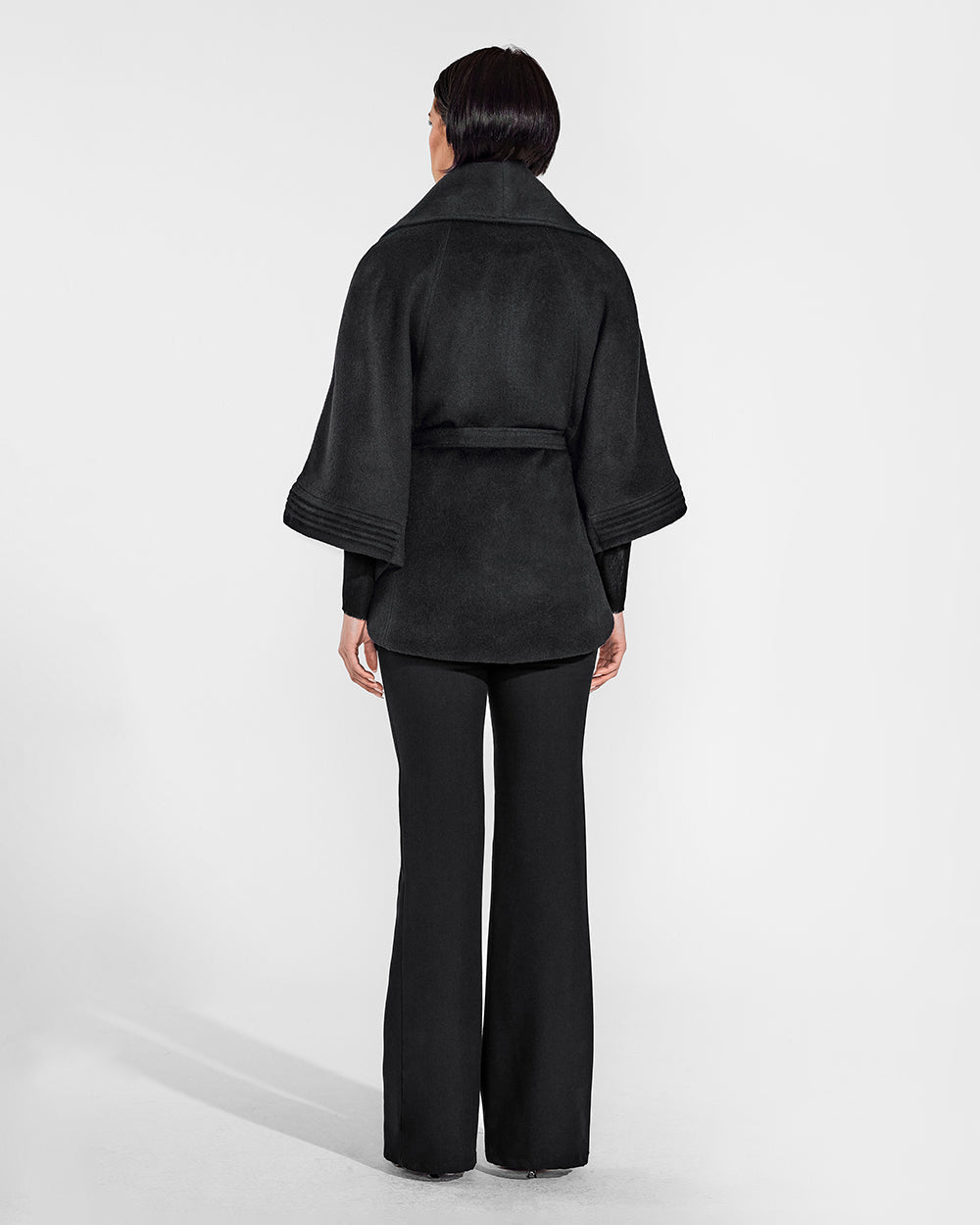 BABY ALPACA CAPE WITH SHAWL COLLAR AND BELT BLACK