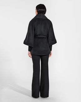 BABY ALPACA CAPE WITH SHAWL COLLAR AND BELT BLACK