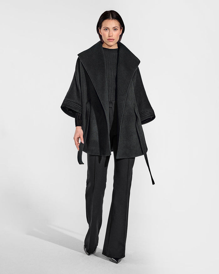 BABY ALPACA CAPE WITH SHAWL COLLAR AND BELT BLACK
