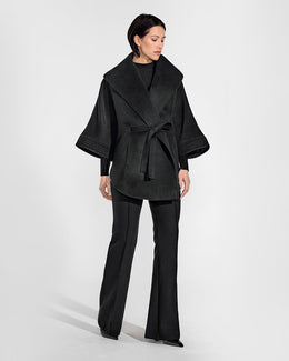 BABY ALPACA CAPE WITH SHAWL COLLAR AND BELT BLACK