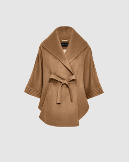 BABY ALPACA CAPE WITH SHAWL COLLAR AND BELT DARK CAMEL