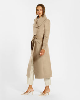 BABY ALPACA LONG WIDE COLLAR WRAP COAT