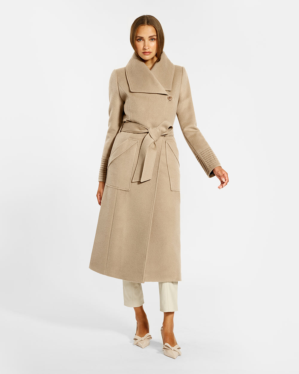 BABY ALPACA LONG WIDE COLLAR WRAP COAT