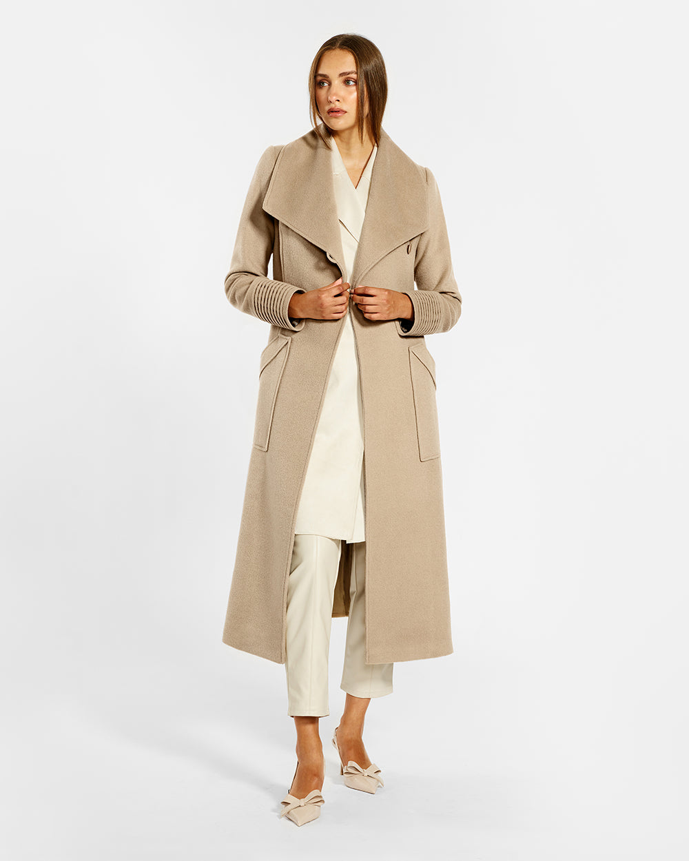 BABY ALPACA LONG WIDE COLLAR WRAP COAT