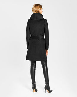 BABY ALPACA MID LENGTH HOODED WRAP COAT