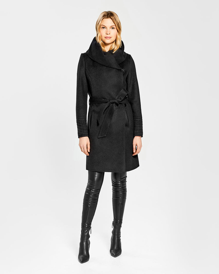 BABY ALPACA MID LENGTH HOODED WRAP COAT