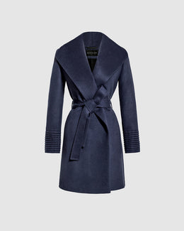 BABY ALPACA MID LENGTH SHAWL COLLAR WRAP COAT