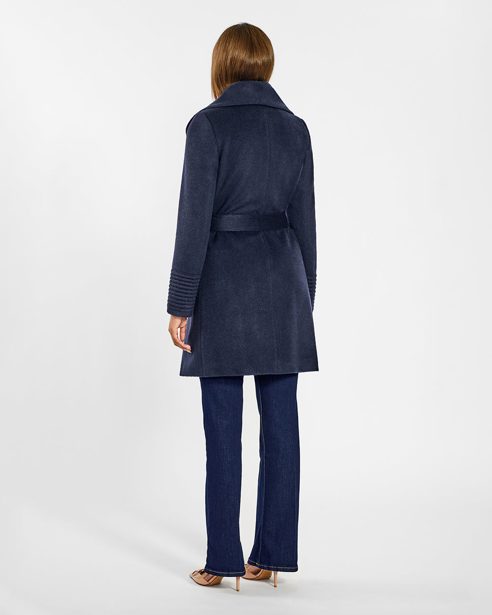 BABY ALPACA MID LENGTH SHAWL COLLAR WRAP COAT