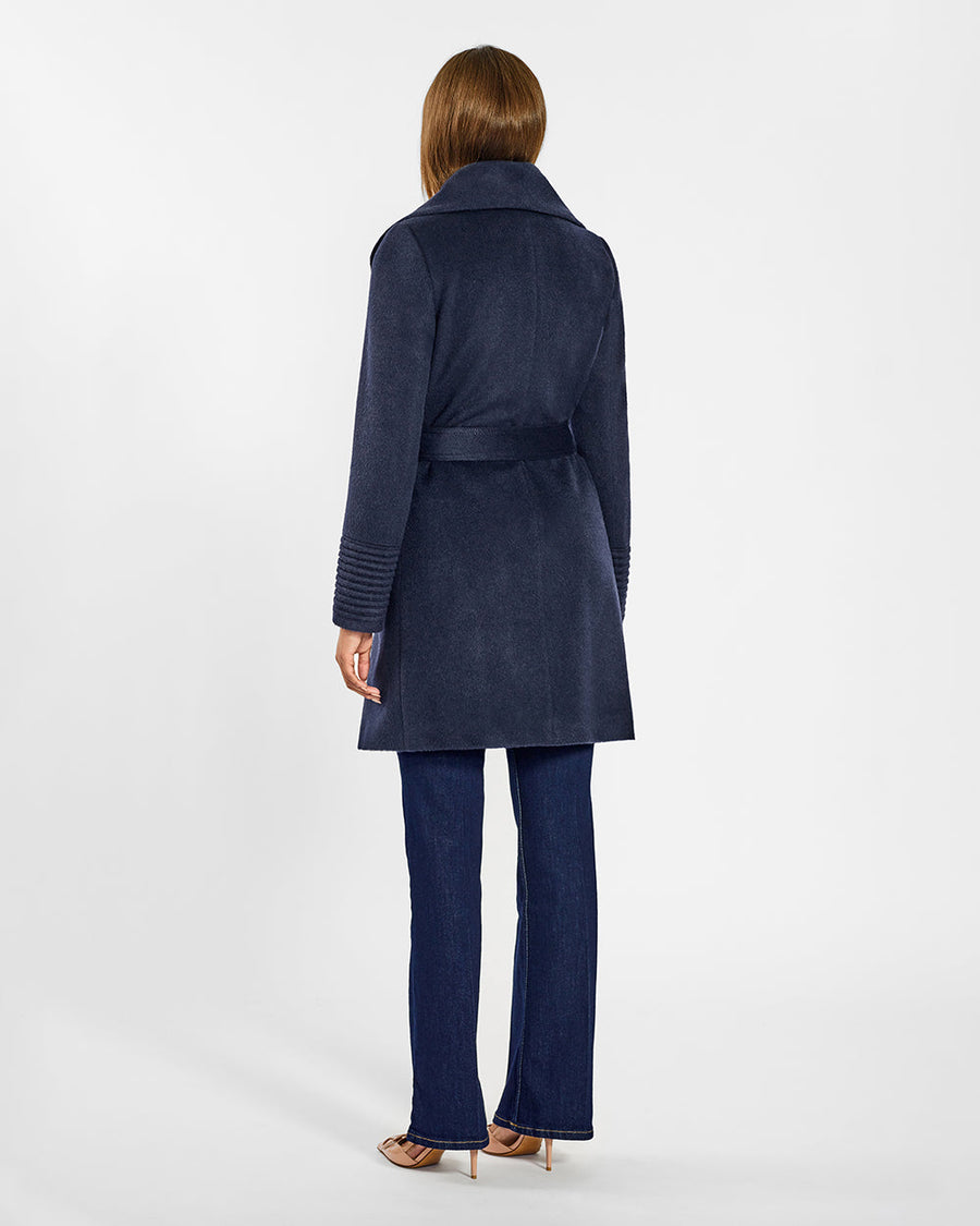 BABY ALPACA MID LENGTH SHAWL COLLAR WRAP COAT
