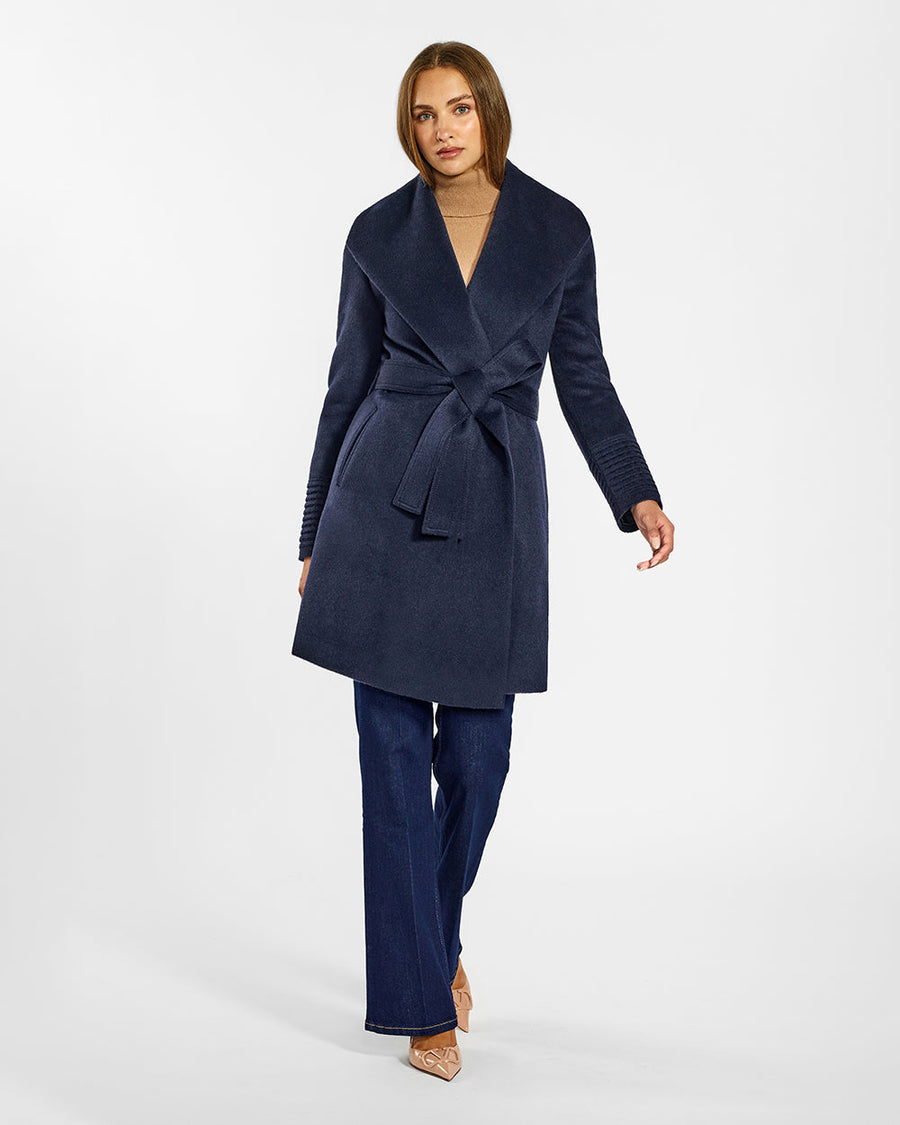BABY ALPACA MID LENGTH SHAWL COLLAR WRAP COAT