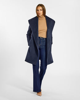BABY ALPACA MID LENGTH SHAWL COLLAR WRAP COAT
