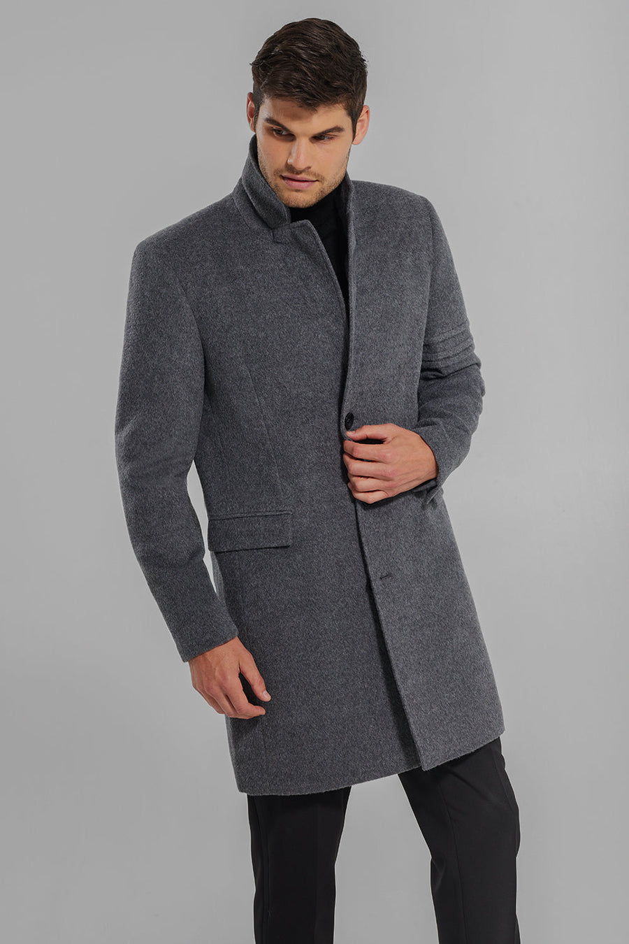 BABY ALPACA NOTCHED LAPEL OVERCOAT